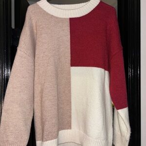 Vine & Love Multicolor Block Sweater - Red, Pink, and Cream